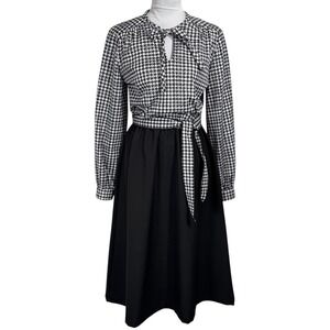 Vintage Houndstooth Midi Dress Tag‎ 10 Small Swing Belted Pinup Rockabilly 70s